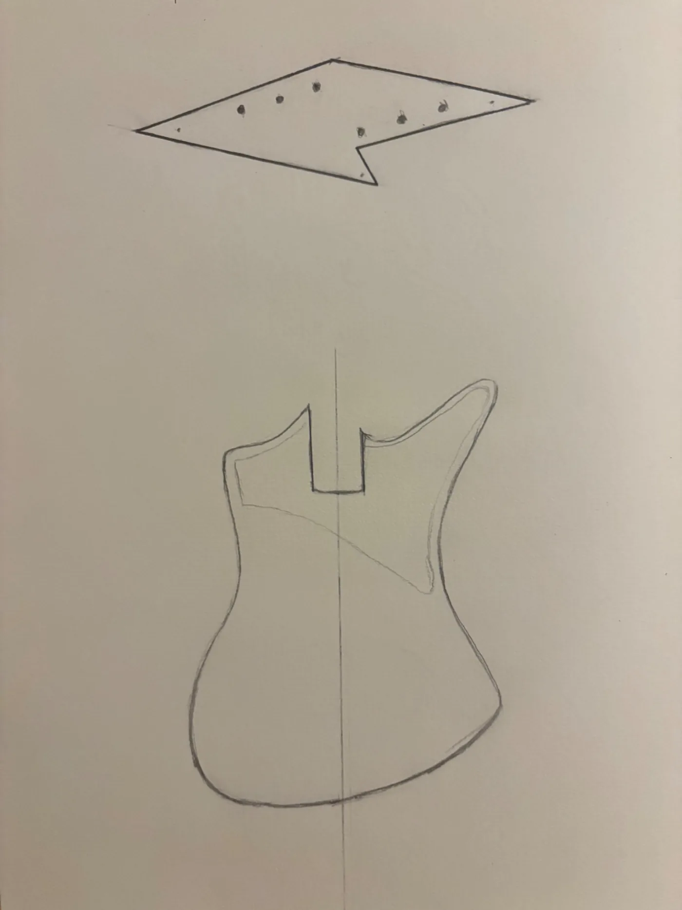 Sketchbook detail of the Matti Craters body shape and angular headstock concept.